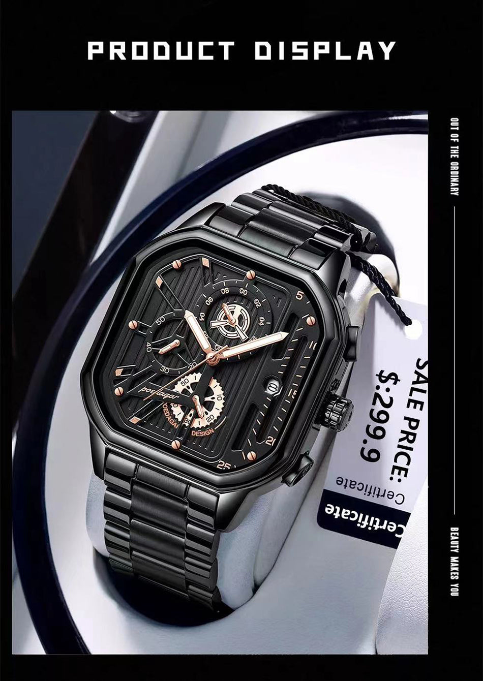 Luxury Men's Square Watch With Box