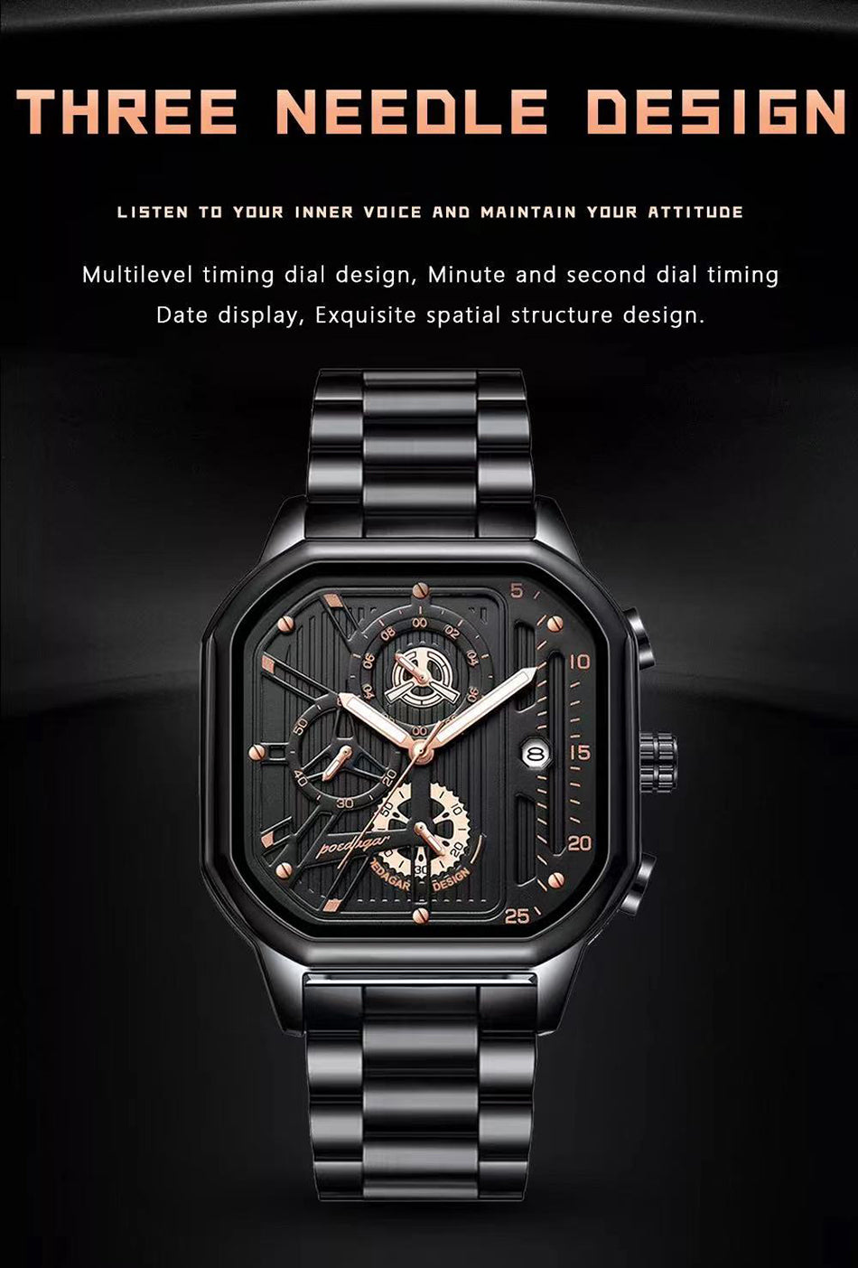 Luxury Men's Square Watch With Box