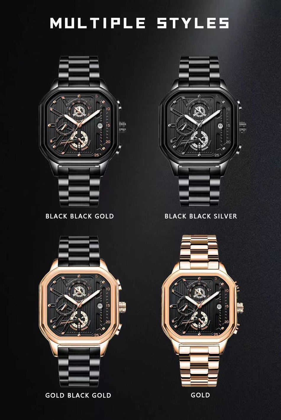 Luxury Men's Square Watch With Box