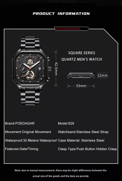 Luxury Men's Square Watch With Box